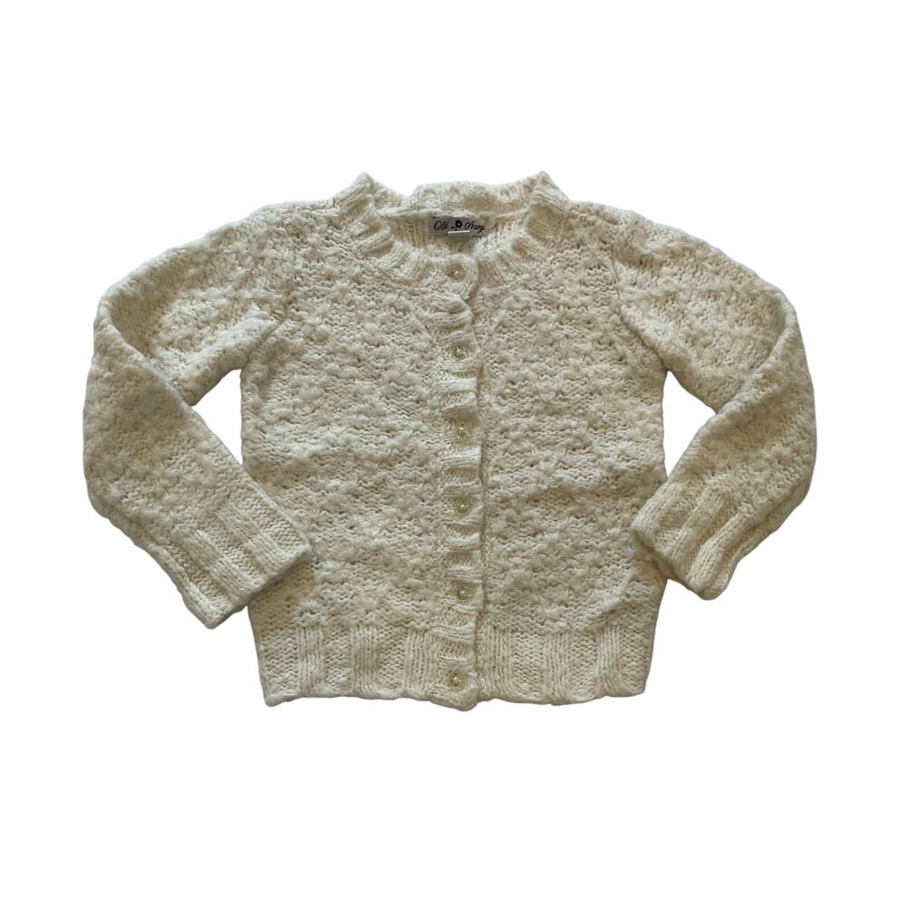 Vintage Old Navy Girls Ivory Long Sleeve Button Down Cardigan, Coquette, 3T